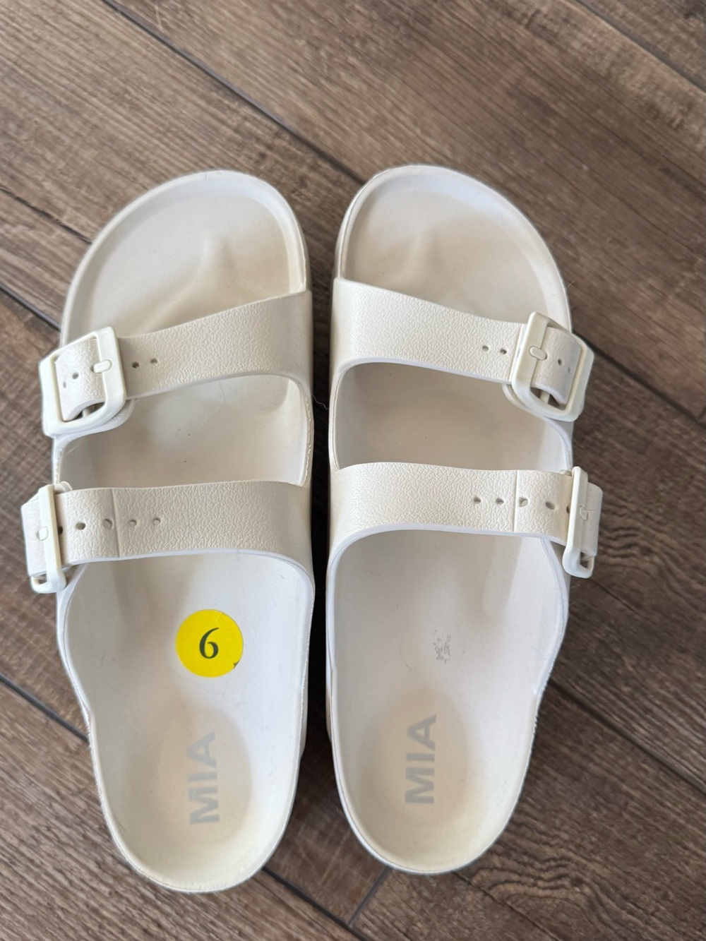MIA Double-Buckle Slide Sandals in White